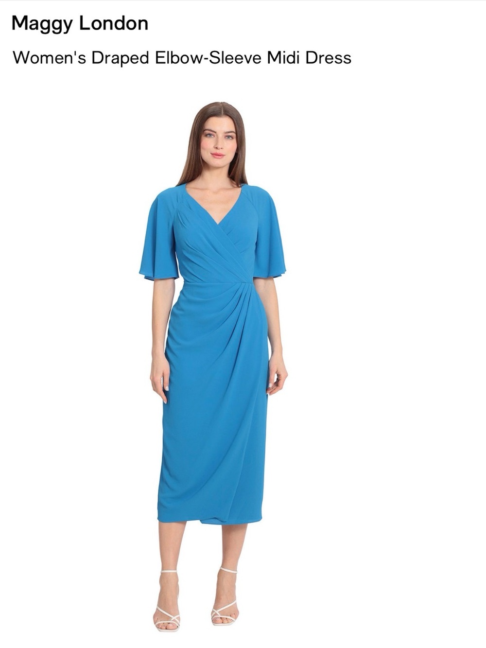 Maggy London Women's Draped Elbow-Sleeve Midi Dress in blue color